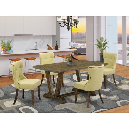East West Furniture 5 Piece V-Style Dining Table Set - Distressed Jacobean V776SI737-5